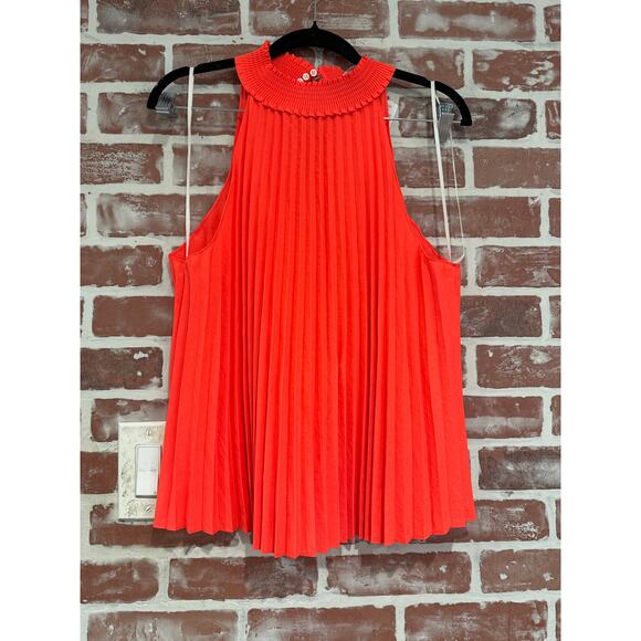 NWT A.L.C. Imani Mock Neck Pleated Tank Top Red Orange Coral Size 4 - Picture 1 of 8